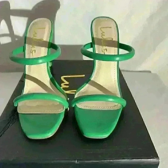 Lulus Theyaa Kelly Green Square Toe High Heel Sandals - Picture 5 of 8